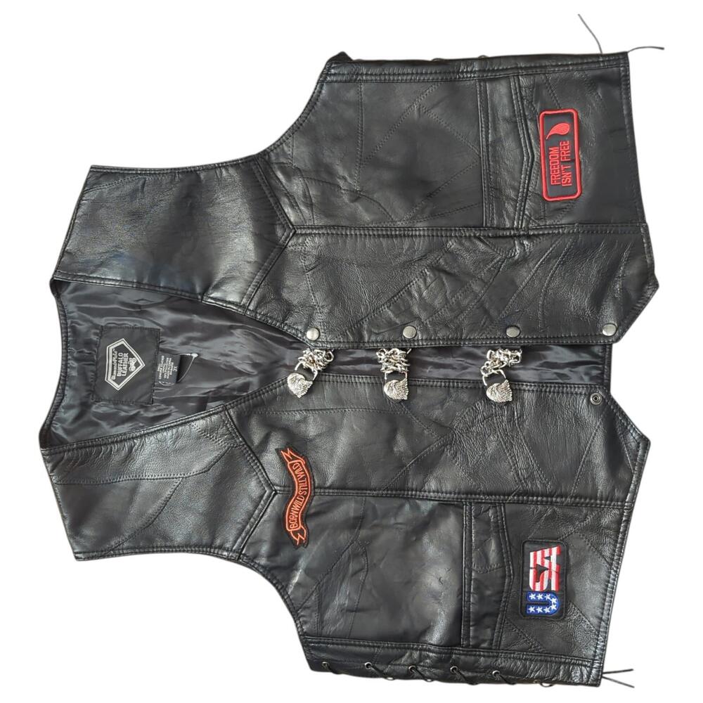 Diamond Plate Buffalo‎ Leather Motorcycle Vest 3X Black Patchwork Live To Ride